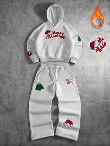 PAVTROS Set bărbătesc cu hanorac și pantaloni de trening brodați cu broderie de Crăciun, pentru iarnă