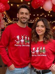 Manfinity NXTstreet 男士休闲圣诞图案印花套头卫衣，长袖上衣 - 紅色 - 查看 3