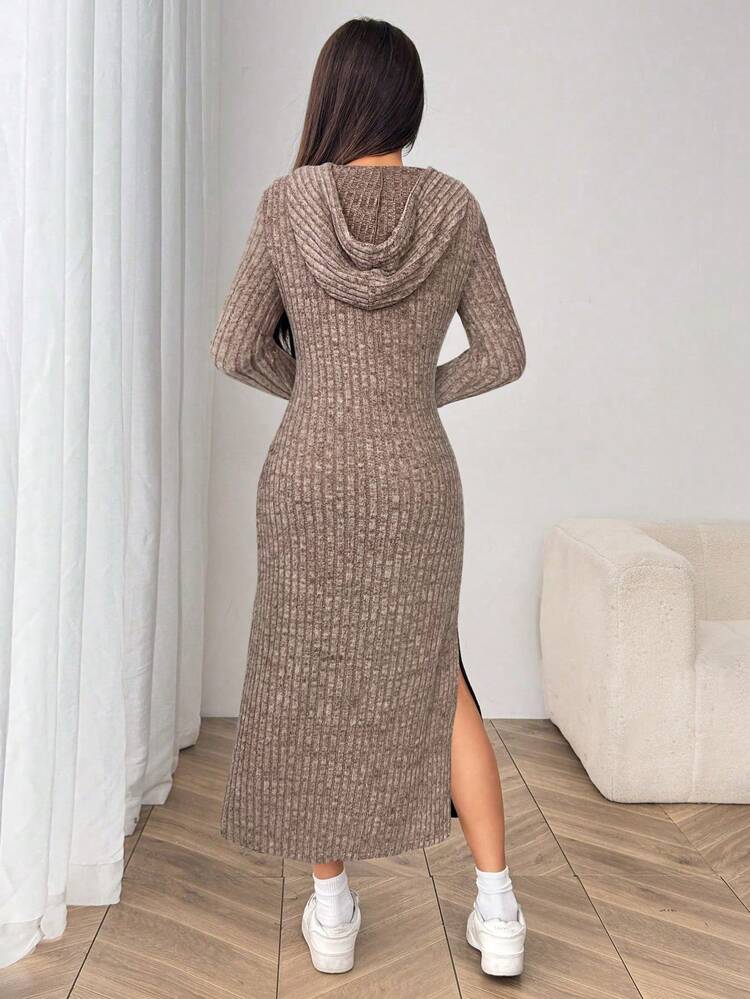 grey ribbed turtleneck dress Ribbed Turtleneck Sweater Dress