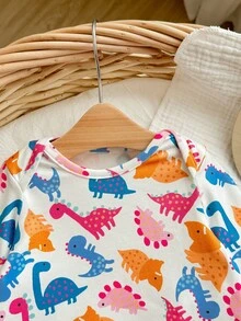 SHEIN 新生女婴休闲可爱卡通图案针织长袖睡衣套装 - 彩色 - 查看 8