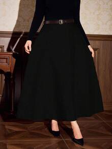 Vintamour 大码女装复古经典优雅半裙，秋冬女装半裙，复古半裙，优雅女装 - 黑色 - 查看 4