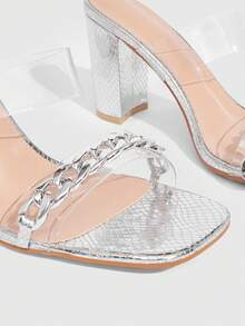 CUCCOO SZL 透明绑带粗跟女式高跟凉鞋 - 銀色 - 查看 5