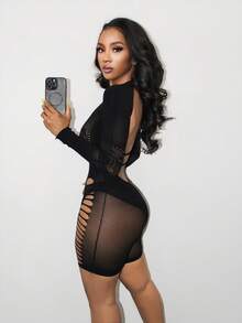 BamGleam Women's Sexy Hollow-Out Mesh Bodysuit