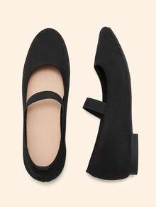 CUCCOO BASICS Black Strap Elastic Round Toe Comfortable Breathable Flat Mary Jane Shoes, Suitable For Daily Commute And Casual Outfits