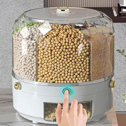 1 pieza Recipiente de almacenamiento de arroz con 6 compartimentos / Contenedor giratorio hermético para arroz/granos para uso doméstico