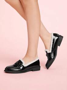 CUCCOO DOLLMOD Lolita Loafers For Women, Faux Thermal Lined, Autumn/Winter, Suitable For Halloween, Christmas - Black - View 5