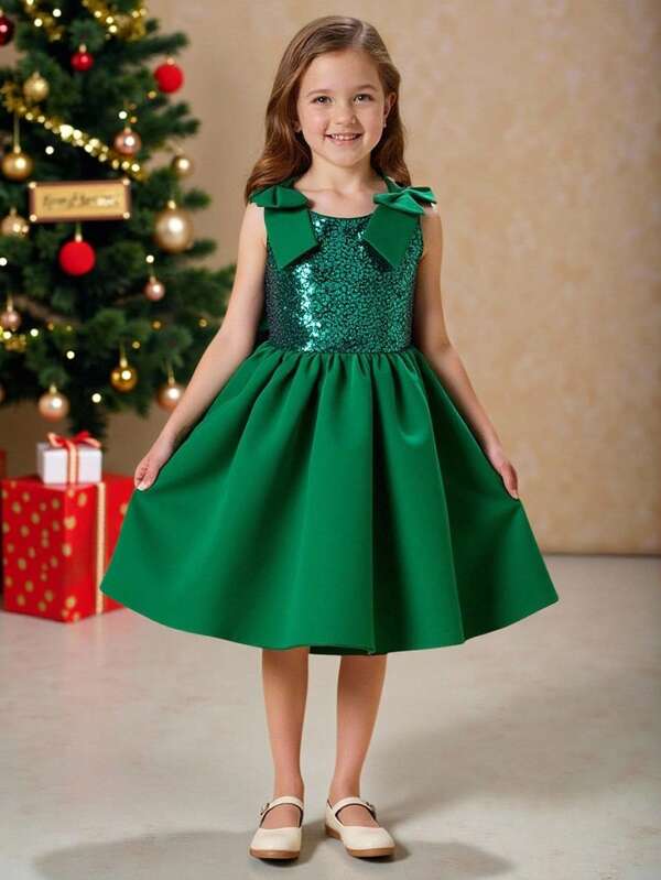 Glamorique Kids Merry Christmas Reindeer Christmas Eve Christmas Party Poinsettia Christmas Young Girl Dress Partywear Santa Dress New Year Dress Girls Princess Tulle Puff Dress Backbow Decor Dress Stage Piano Recital Formal Gown Sequin Christmas Children Formal Dance Dress  Autumn/Winter  Princess Halloween/Christmas Party  Dresses