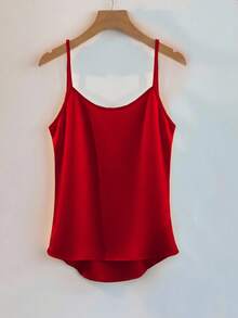 Franclia Beige Camisole Strap Waist Single Side Ruffle Trim Minimalist Fashion Camisole Strap For Women - Red - View 2