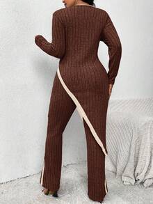 SHEIN Frenchy 女士加大码不对称下摆优雅针织两件套 - 彩色 - 查看 2