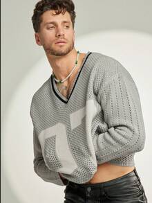 FeverCity Men's Casual Numeric Pattern Sweater, Autumn/Winter - Grey - View 3