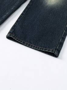 Tween Boys Denim Two Pieces Outfits, Casual Fashion Versatile Collared Long Sleeve Jacket + Elastic Waist Zipper Fly Straight Leg Jeans Denim Suit Designer Jeans For Kids - Dark Wash - View 8