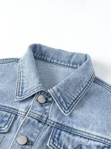 Tween Boy Enfärgad Knapp Framficka Långärmad Jeansjacka Och Kappa