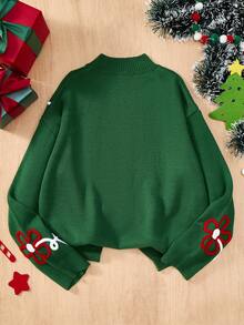SHEIN Women's Green Floral Pattern Crew Neck Long Sleeve Long Sweater - Green - View 2