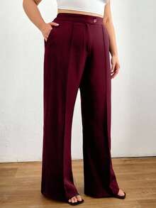 EURMUSE Quần túi cỡ lớn dành cho nữ, Quần vest công sở - Màu Đỏ Sâu - Xem 4