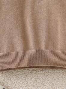 女婴休闲纯色荷叶边下摆毛衣，秋冬 - 卡其色 - 查看 5