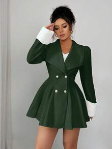 Elenzga Áo khoác len dày dặn dáng chữ A, cổ bẻ, ve bo, eo, chất liệu lông chồn dành cho nữ, thanh lịch, dễ mặc hàng ngày - Màu xanh lá cây đậm - Xem 5