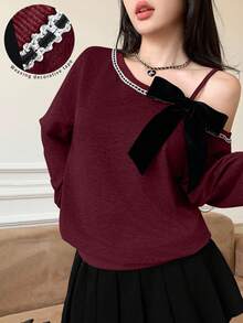 Modelyn Autumn/Winter Bowknot Loose Korean Style Casual Cropped Sweatshirt