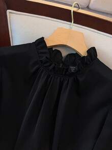 GlowEve CURVE 大码女式立领长袖纯色衬衫，适合日常通勤，秋冬季，百搭时尚，显瘦 - 黑色 - 查看 4