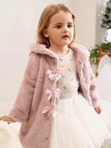 SHEIN Abrigo con capucha rosa para bebé/niña pequeña, diseño de cuello con solapa de manga larga, dulce y versátil, adecuado para salidas diarias
