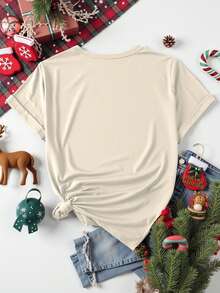 EMERY ROSE Christmas Coffee Gingerbread Printed Casual Plus Size T-Shirt - Beige - View 2