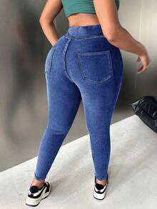 Slaydiva 加大码高腰弹力黑色紧身牛仔裤镂空服装圣诞节女装感恩节女装返校节冬装牛仔女装羊毛牛仔裤羊毛紧身裤