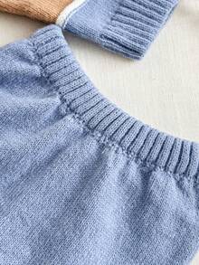 SHEIN 2件套幼儿男童条纹针织小熊刺绣可爱毛衣和裤子套装 - 藍白色 - 查看 6