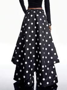 LYSMO 女士波尔卡圆点印花宽松阔腿复古时尚裤 - 黑與白 - 查看 2