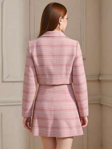 SHEIN 2pcs/Set Teenager's Spring/Autumn Short Blazer Jacket + Tube Dress, Suitable For Daily Outing, Party And Other Occasions - Pink - View 2