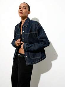 Maija 女士休闲长袖宽松牛仔外套，带口袋，冬季款