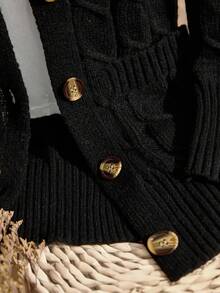 EMERY ROSE Cable Knit Dual Pocket Button Front Cardigan,Long Sleeve Tops