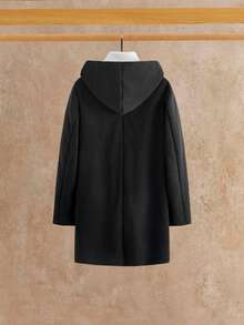 Manfinity NXTstreet Men's Hooded Long Sleeve Pocket Casual Fashion Versatile Mid-Length Overcoat, Autumn/Winter - Black - View 3