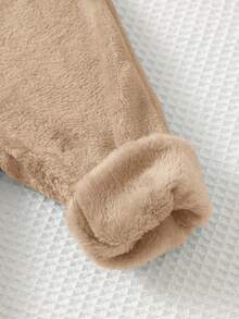 Cozy Pixies 2件套男婴卡通动物刺绣保暖内衬圆领长袖卫衣和松紧腰裤套装，棕色恐龙摩卡色婴儿服装休闲套装 - 卡其色 - 查看 6