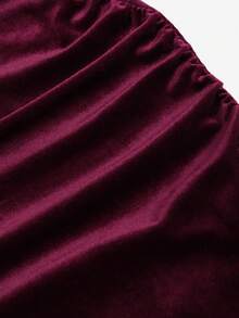 Sweetra 1 chiếc váy dài ôm sát vai bằng nhung trơn màu trơn hở vai cho tiệc tùng năm mới màu đỏ tía dành cho nữ - Màu Đỏ Sâu - Xem 3