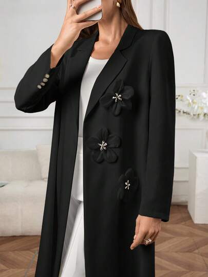 Al Najma 米色3D花卉休闲时尚百搭西装外套式开衫