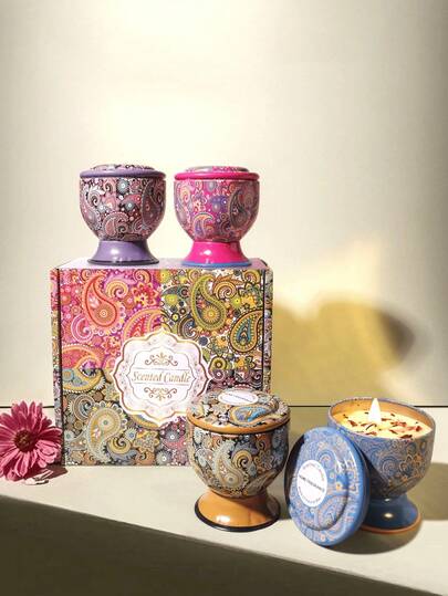 1 pieza/4 piezas Velas perfumadas con flores secas, estilos de vela en tarro de copa y de triple mecha, patrón elegante, adecuado para decoración, aromaterapia y decoración navideña, gran regalo para familiares y amigos, disponible en caja individual o en juego de 4 piezas