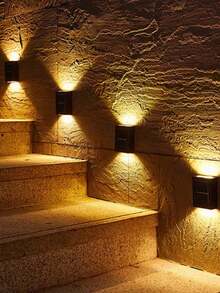 1-6 Peças Luzes de Parede Solares, Luzes Solares LED para Jardim Externo, Luminárias Decorativas de Parede para Jardim, Lâmpadas de Parede de Plástico Impermeáveis de 2 Cabeças para Iluminação Externa, Iluminação de Rua, Decoração de Varanda, Pátio e Gramado de Casa - Multicolorido - Visão 4