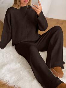 EURMUSE "Soft Glow Luxe Lounge Set" – Minimalist Knit Co-Ord In Mocha Brown - Brown - View 6