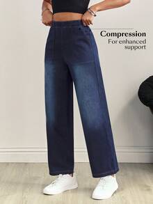 Flexra Women's Elastic Waist Pocket Washed Casual Jeans - Blue - View 3