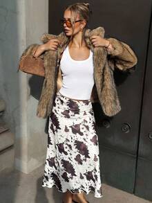 Siren Gaze 优雅奶牛纹缎面A字半身裙，适合秋冬季节穿着，2025新款复古风格松紧腰设计，完美适用于工作通勤、商务休闲、派对、万圣节、圣诞节、新年、感恩节等场合，休闲优雅奢华，适合秋季穿着，搭配动物奶牛纹长裙，夏季亦可穿着。 - 彩色 - 查看 2