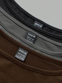 SHEIN EZwear 3 件套女士休闲宽领紧身长袖 T 恤套装，秋冬 - 彩色 - 查看 8