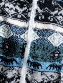 SHEIN Infant/Toddler Boys' Geometric Pattern Fleece Zip-Up High Collar Jacket, Suitable For Daily Wear, Outings, And Travel - Multicolor - View 4