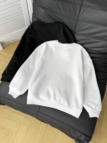 SHEIN Tween Girls' Loose Casual Minimalist Comfortable Crew Neck Pullover Sweatshirt, Multi-Pack - Black and White - View 2