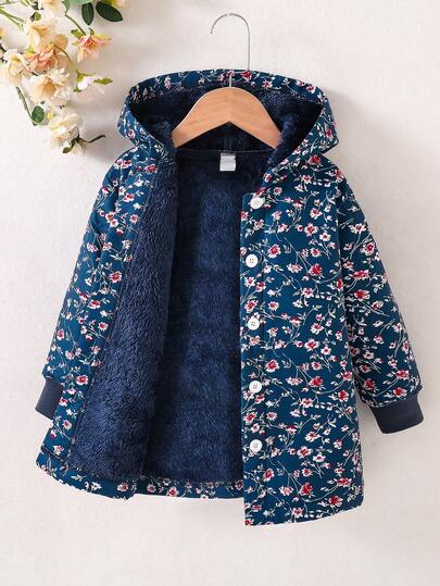 SHEIN Elladie kids Chaqueta con capucha de manga larga con estampado floral para niña