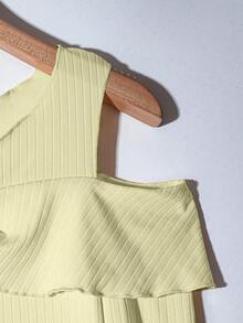 GlowEve Women's Solid Color Button Design Off-Shoulder Long Sleeve Ribbed T-Shirt - Beige - View 4