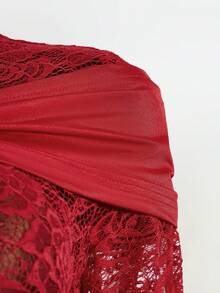 Mistrie 女式长袖镂空扭纹设计性感蕾丝紧身连衣裙 - 紅色 - 查看 3