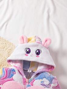 年轻女孩可爱夜光紫色毛绒刺绣脸连帽长袖舒适休闲连体裤家居服 - 紫色 - 查看 4