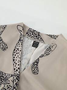 Women's Elegant V-Neck Tie Leopard Print Loose Blouse For Daily Wear - Multicolor - View 3