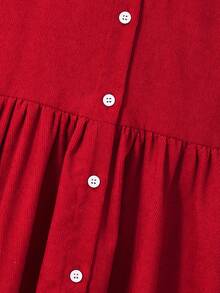 SHEIN Tween Girl Color Block Puff Shoulder Long Sleeve Peter Pan Collar Button Front Dress - Burgundy - View 4