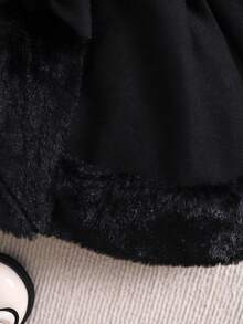 SHEIN Tween Girls Cute Black Faux Fur Trim Waist Overcoat, Autumn/Winter