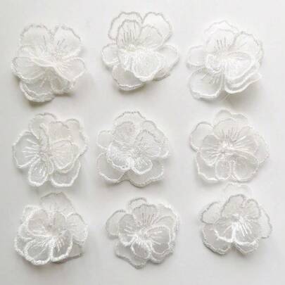 10pcs Gold & White Small Floral Petals Bridal Dress Sew-On Patches, Clothing Decorations